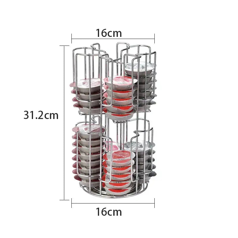 Stainless steel multi tiered cylindrical coffee capsules organizer stand for kitchen storage of single serve pods