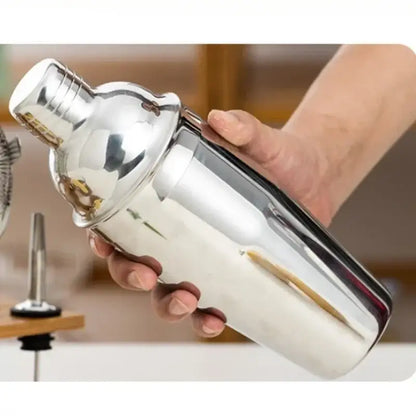 Stainless steel professional bartender kit barman set featuring a shiny cocktail shaker with a sleek reflective finish