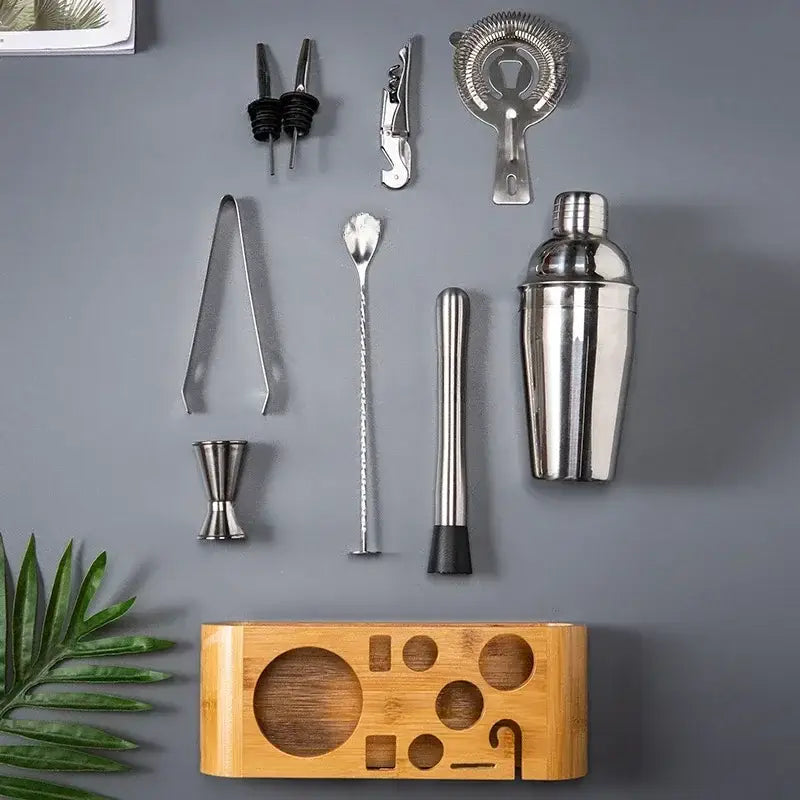Shiny stainless steel cocktail shaker with polished metallic finish in stainless steel professional bartender kit barman set decorbites bartender kit