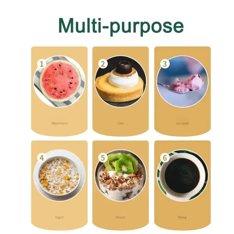 Multi-purpose food storage container with six compartments displaying various foods alongside a stainless steel teaspoons set for dining room use