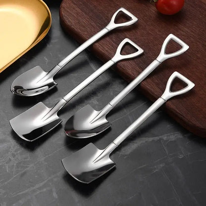 Set of four shiny stainless steel shovel teaspoons with triangular handles stainless steel teaspoons set for dining room