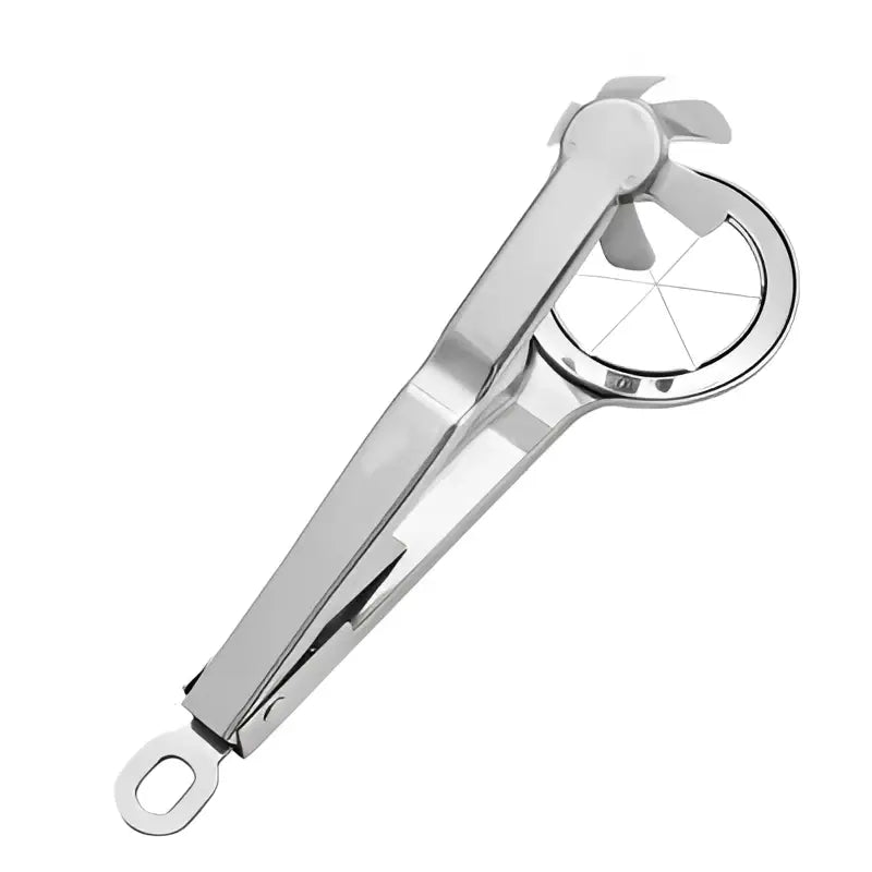 Silver stainless steel wire egg cutter with circular cutting wheel and handle kitchen slicing tool