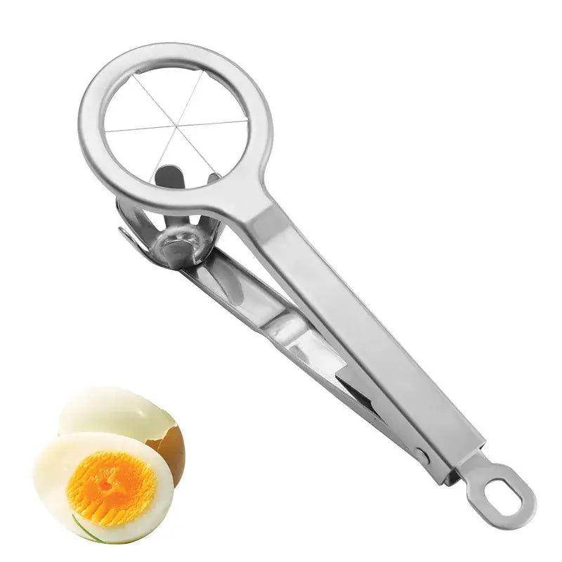 Stainless steel wire egg cutter with a circular cutting head and clip-style handle for kitchen slicing