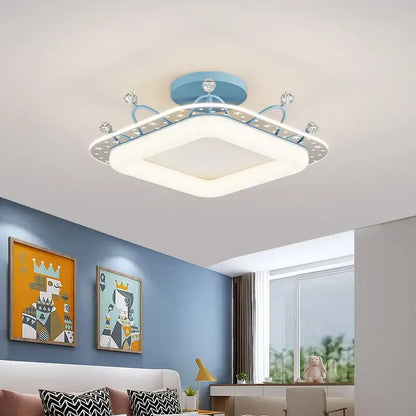 Blue square ceiling light with star-patterned trim and crystal accents for decorbites kids room ceiling lighting