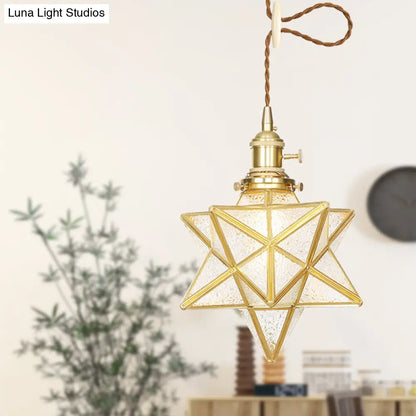 Star Shaped Pendant Light: Postmodern Clear/Frosted Glass with Brass Brass Hanging Kit & Adjustable Rope