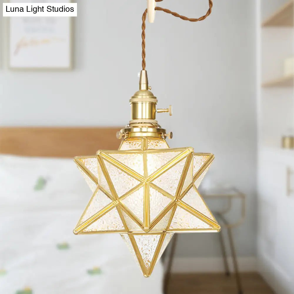 Star Shaped Pendant Light: Postmodern Clear/Frosted Glass with Brass Brass Hanging Kit & Adjustable Rope