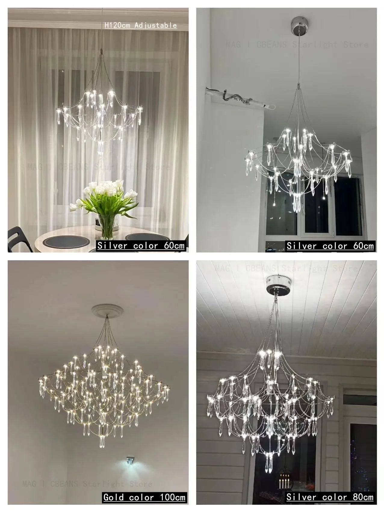 Starry Crystal Firefly Pendant Chandelier in Polished Steel - Decorbites