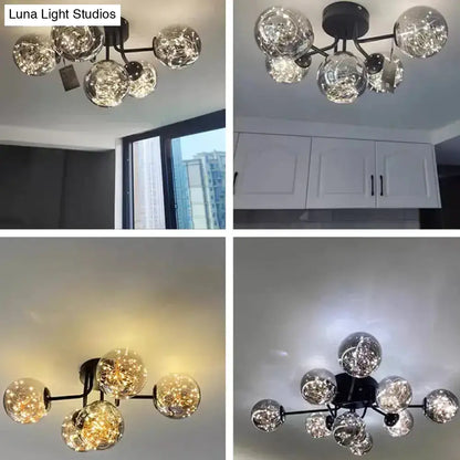 DecorBites™ DecorBites™ Starry LED Black Metal Ceiling Lamp with Global Glass Shade - Modern Sputnik Style