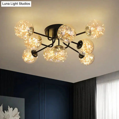 DecorBites™ DecorBites™ Starry LED Black Metal Ceiling Lamp with Global Glass Shade - Modern Sputnik Style