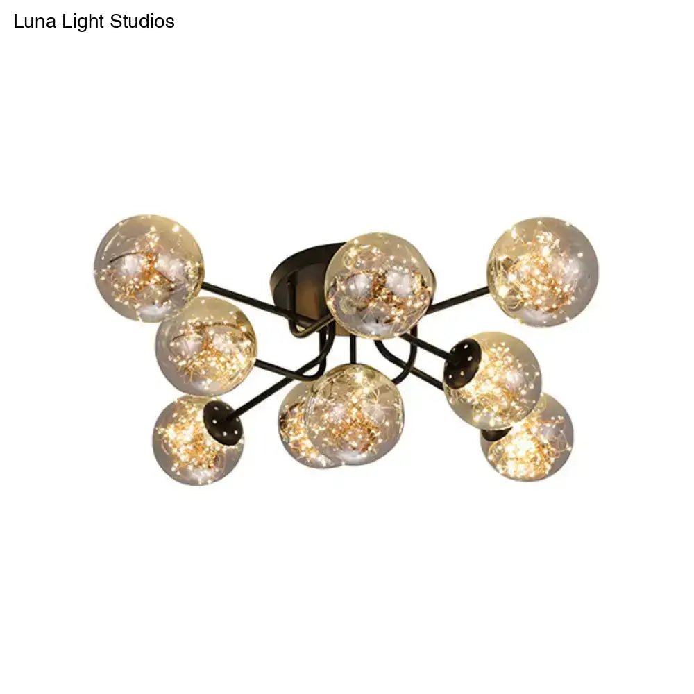 DecorBites™ DecorBites™ Starry LED Black Metal Ceiling Lamp with Global Glass Shade - Modern Sputnik Style