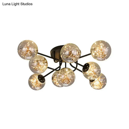 DecorBites™ DecorBites™ Starry LED Black Metal Ceiling Lamp with Global Glass Shade - Modern Sputnik Style
