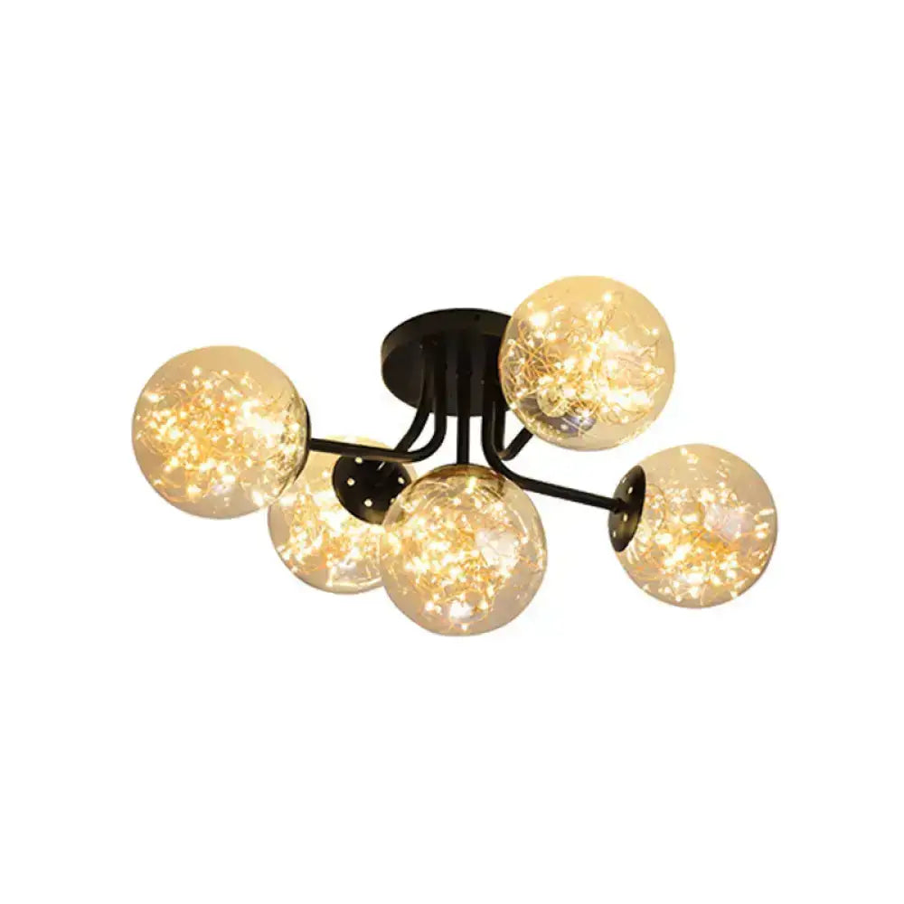 DecorBites™ DecorBites™ Starry LED Black Metal Ceiling Lamp with Global Glass Shade - Modern Sputnik Style