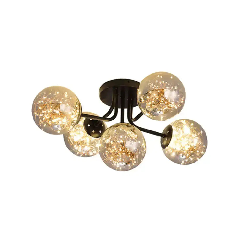 DecorBites™ DecorBites™ Starry LED Black Metal Ceiling Lamp with Global Glass Shade - Modern Sputnik Style