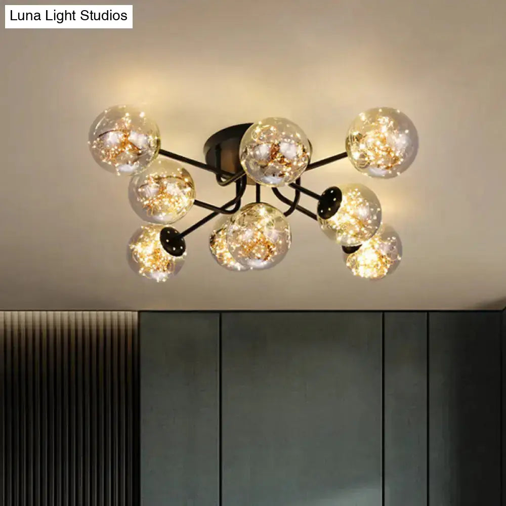 DecorBites™ DecorBites™ Starry LED Black Metal Ceiling Lamp with Global Glass Shade - Modern Sputnik Style