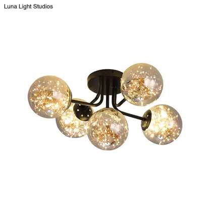 DecorBites™ DecorBites™ Starry LED Black Metal Ceiling Lamp with Global Glass Shade - Modern Sputnik Style