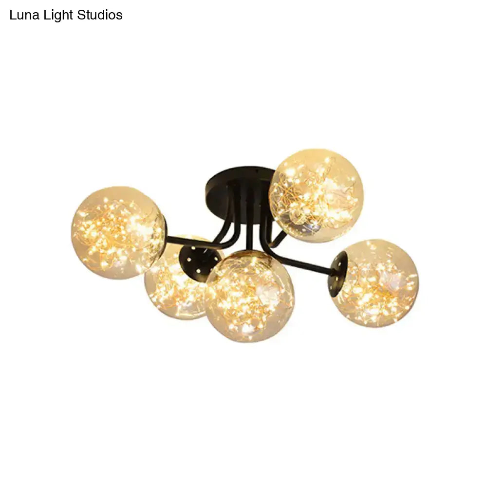 DecorBites™ DecorBites™ Starry LED Black Metal Ceiling Lamp with Global Glass Shade - Modern Sputnik Style