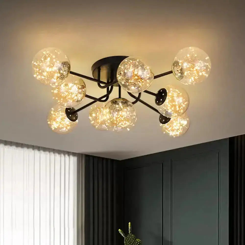 DecorBites™ DecorBites™ Starry LED Black Metal Ceiling Lamp with Global Glass Shade - Modern Sputnik Style