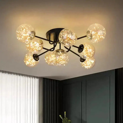 DecorBites™ DecorBites™ Starry LED Black Metal Ceiling Lamp with Global Glass Shade - Modern Sputnik Style