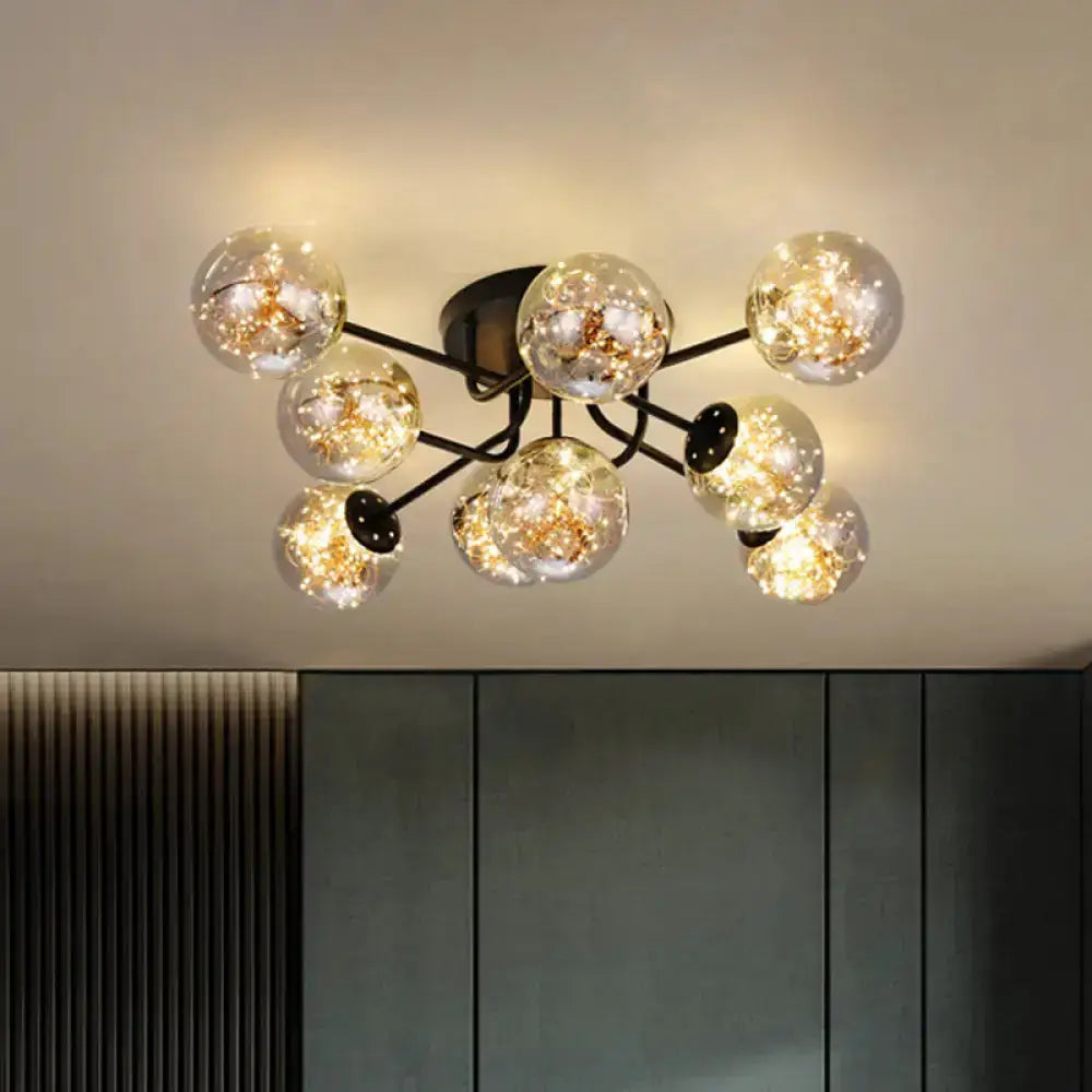 DecorBites™ DecorBites™ Starry LED Black Metal Ceiling Lamp with Global Glass Shade - Modern Sputnik Style