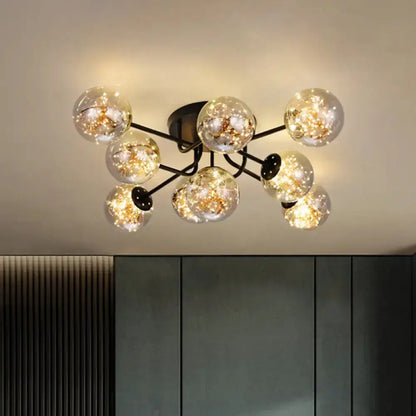 DecorBites™ DecorBites™ Starry LED Black Metal Ceiling Lamp with Global Glass Shade - Modern Sputnik Style