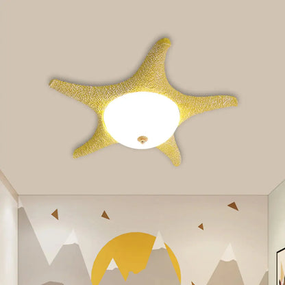 DecorBites™ DecorBites™ Starry Night in Your Room - Resin Starfish LED Flush Mount Light Fixture for Kids in Playful Pink, Yellow, and Blue with Warm/White Light