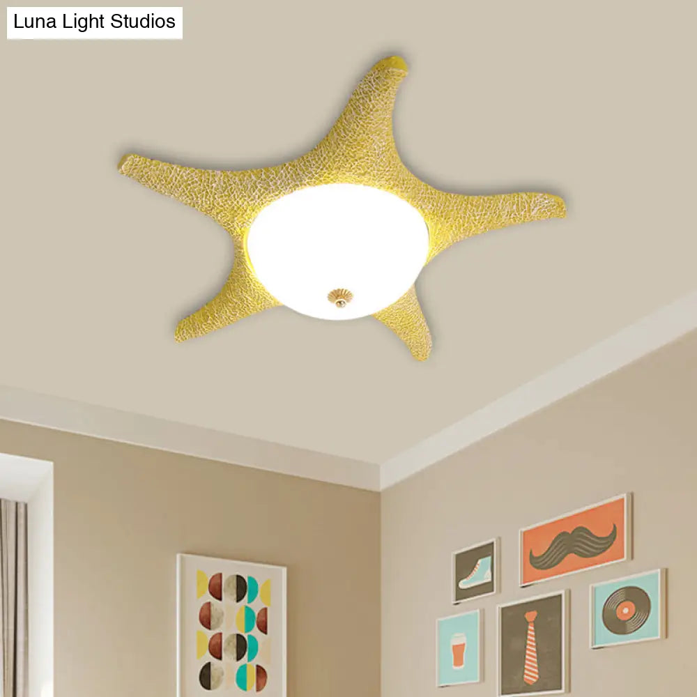 DecorBites™ DecorBites™ Starry Night in Your Room - Resin Starfish LED Flush Mount Light Fixture for Kids in Playful Pink, Yellow, and Blue with Warm/White Light