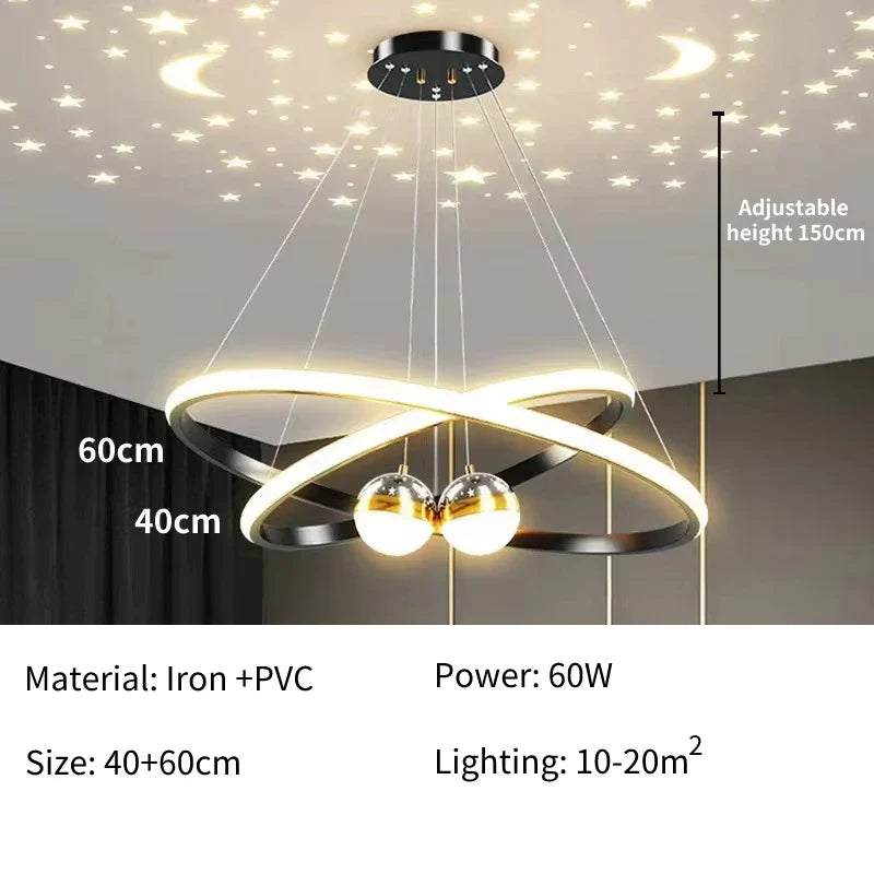 Starry Sky LED Chandelier for Living Room - Black 40-60cm / Brightness Dimmable - Chandelier