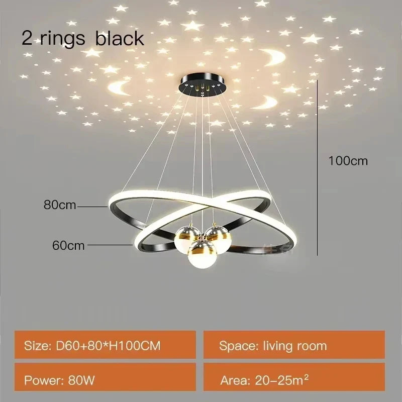 Starry Sky LED Chandelier for Living Room - Black 60-80cm / Brightness Dimmable - Chandelier