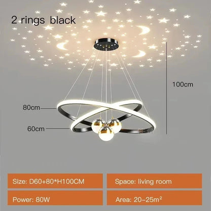 Starry Sky LED Chandelier for Living Room - Black 60-80cm / Brightness Dimmable - Chandelier