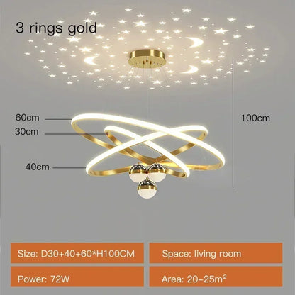 Starry Sky LED Chandelier for Living Room - Golden 30-40-60cm / Brightness Dimmable - Chandelier