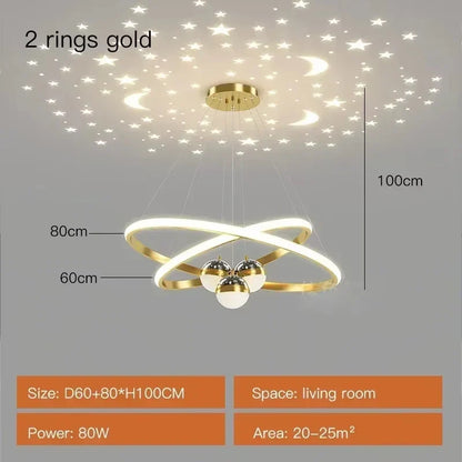 Starry Sky LED Chandelier for Living Room - Golden 60-80cm / Brightness Dimmable - Chandelier