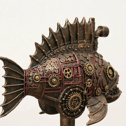 Steampunk bronze whale figurine blackfish resin decorated with intricate gears pipes and red wiring office decorbites blackfish resin steampunk