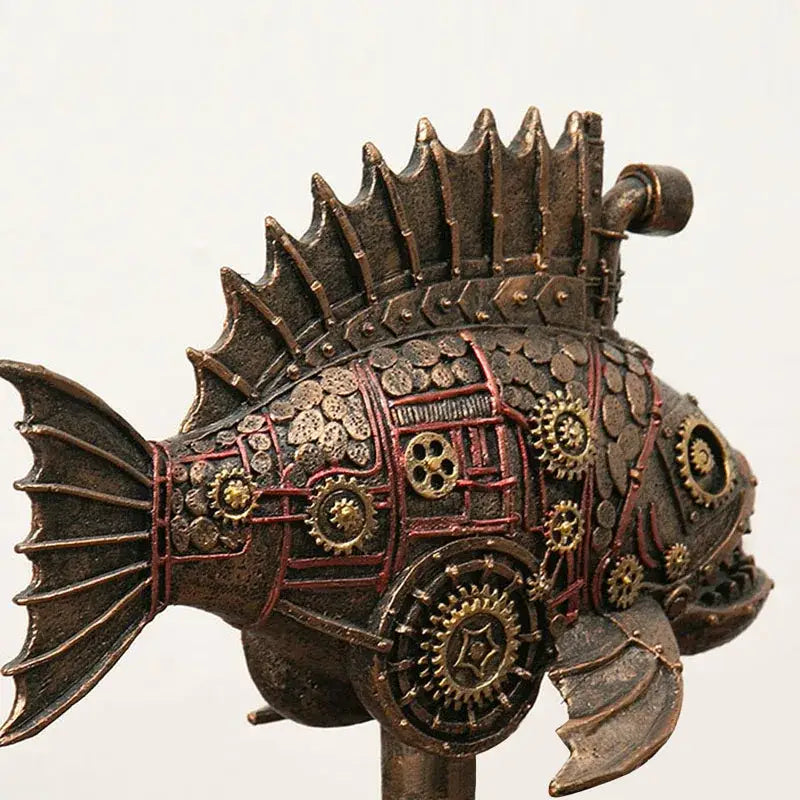 Steampunk bronze whale figurine blackfish resin decorated with intricate gears pipes and red wiring office decorbites blackfish resin steampunk