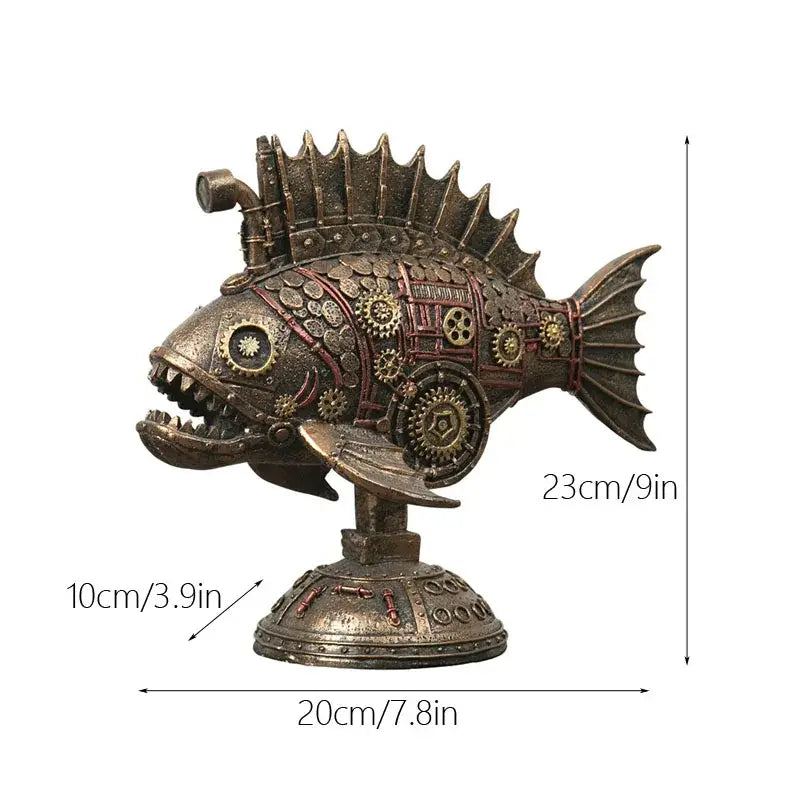 Steampunk bronze whale figurine with brass and copper gears made from decorbites blackfish resin for office decor
