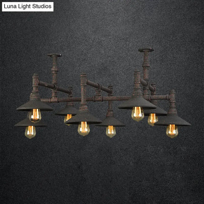 Steampunk Iron Chandelier with Saucer Shades in Black/Rust - 5/8/11 Bulbs for Living Room Piping Design
