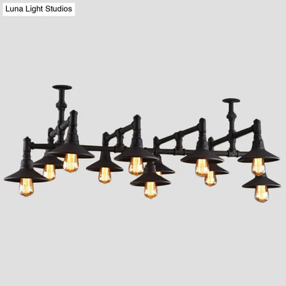 Steampunk Iron Chandelier with Saucer Shades in Black/Rust - 5/8/11 Bulbs for Living Room Piping Design