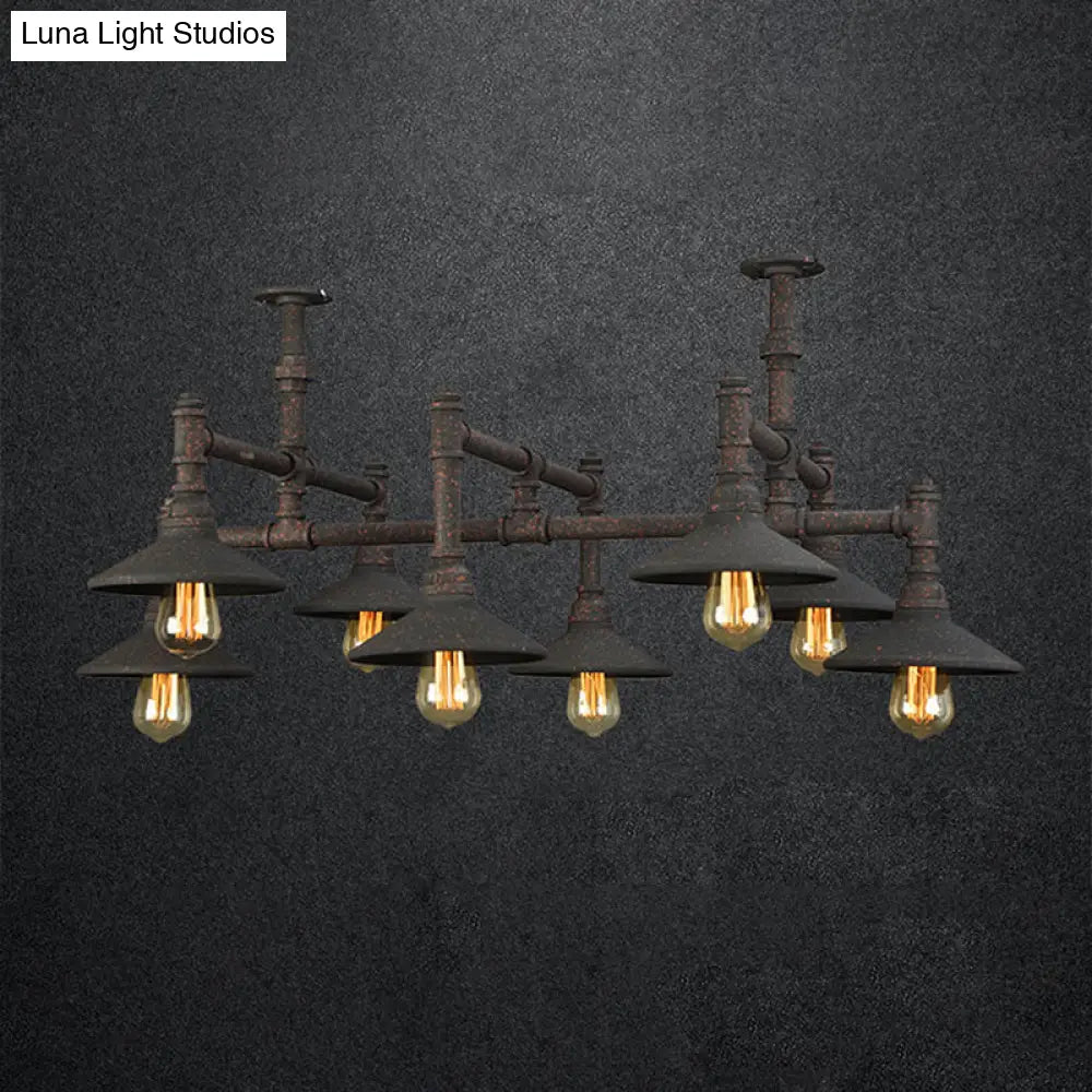 Steampunk Iron Chandelier with Saucer Shades in Black/Rust - 5/8/11 Bulbs for Living Room Piping Design