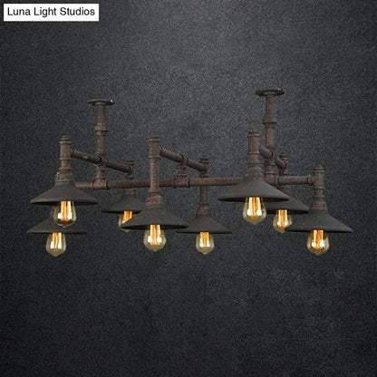 Steampunk Iron Chandelier with Saucer Shades in Black/Rust - 5/8/11 Bulbs for Living Room Piping Design