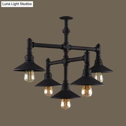 Steampunk Iron Chandelier with Saucer Shades in Black/Rust - 5/8/11 Bulbs for Living Room Piping Design