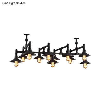Steampunk Iron Chandelier with Saucer Shades in Black/Rust - 5/8/11 Bulbs for Living Room Piping Design