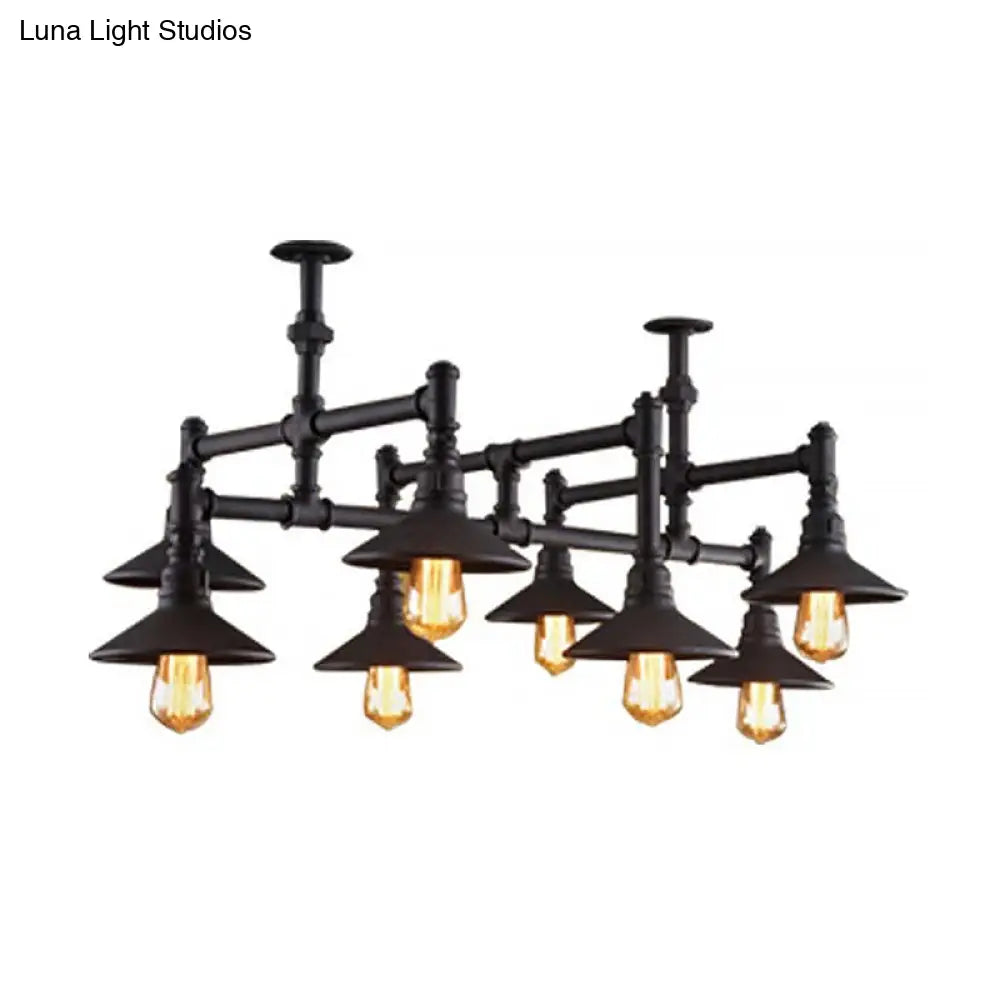 Steampunk Iron Chandelier with Saucer Shades in Black/Rust - 5/8/11 Bulbs for Living Room Piping Design
