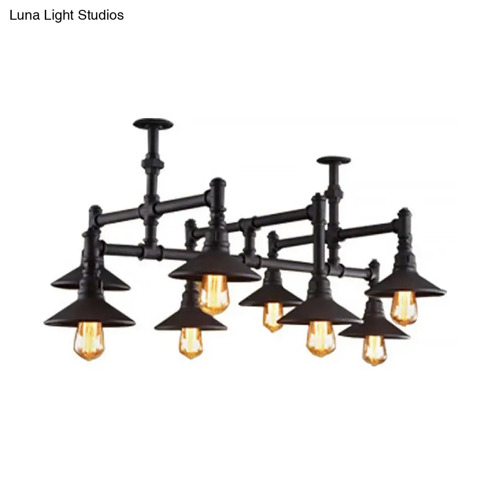 Steampunk Iron Chandelier with Saucer Shades in Black/Rust - 5/8/11 Bulbs for Living Room Piping Design