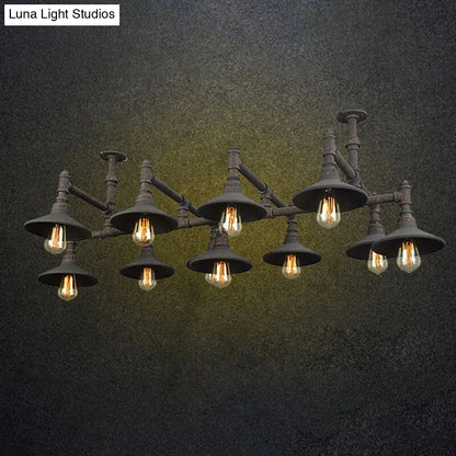 Steampunk Iron Chandelier with Saucer Shades in Black/Rust - 5/8/11 Bulbs for Living Room Piping Design