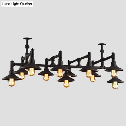 Steampunk Iron Chandelier with Saucer Shades in Black/Rust - 5/8/11 Bulbs for Living Room Piping Design