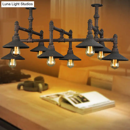 Steampunk Iron Chandelier with Saucer Shades in Black/Rust - 5/8/11 Bulbs for Living Room Piping Design