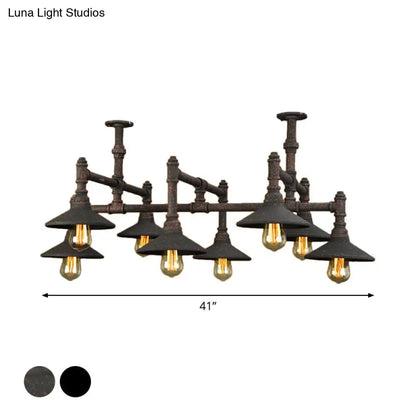 Steampunk Iron Chandelier with Saucer Shades in Black/Rust - 5/8/11 Bulbs for Living Room Piping Design