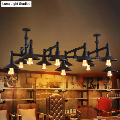 Steampunk Iron Chandelier with Saucer Shades in Black/Rust - 5/8/11 Bulbs for Living Room Piping Design