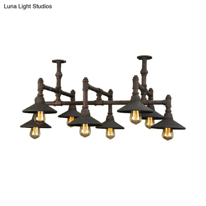 Steampunk Iron Chandelier with Saucer Shades in Black/Rust - 5/8/11 Bulbs for Living Room Piping Design