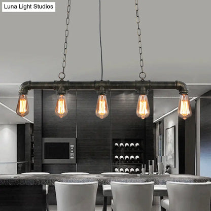ديكوربايتس™ مصباح ستيم بانك آيلاند المعلق بخمس مصابيح - مصباح سقف صناعي لغرفة الطعام باللون الأسود/البرونزي/النحاسي