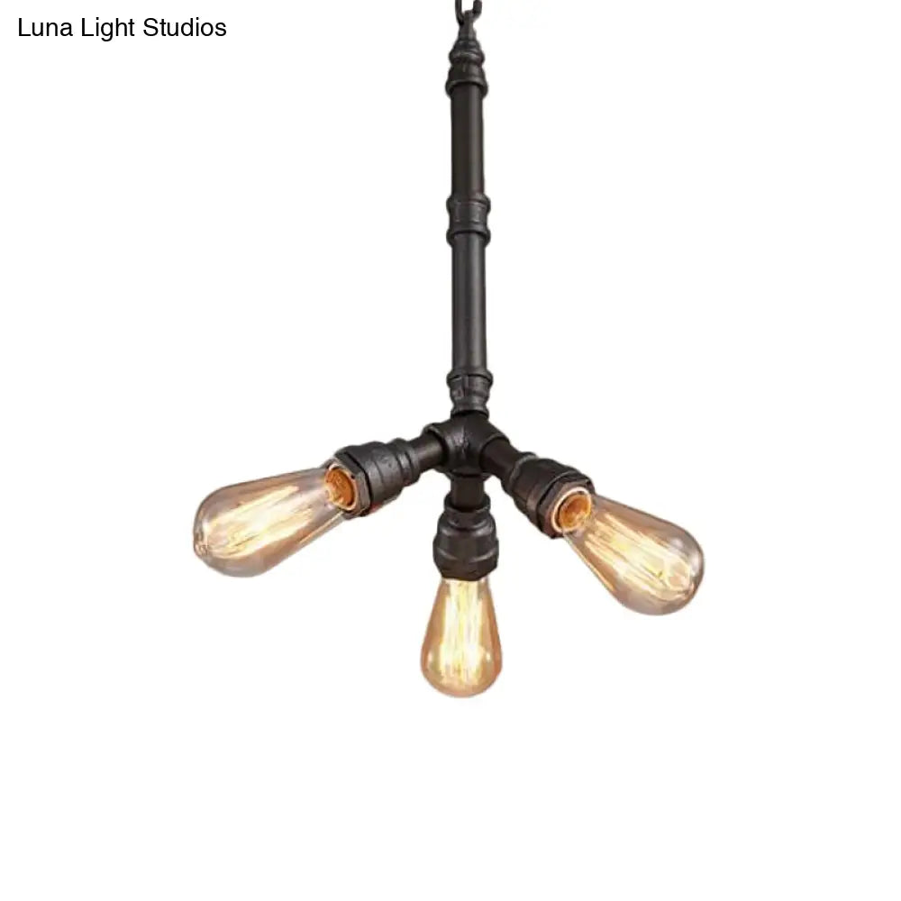 Steampunk Metal Black Chandelier with 3/6 Bulb Piping - Stylish Pendant Ceiling Light for Bistros